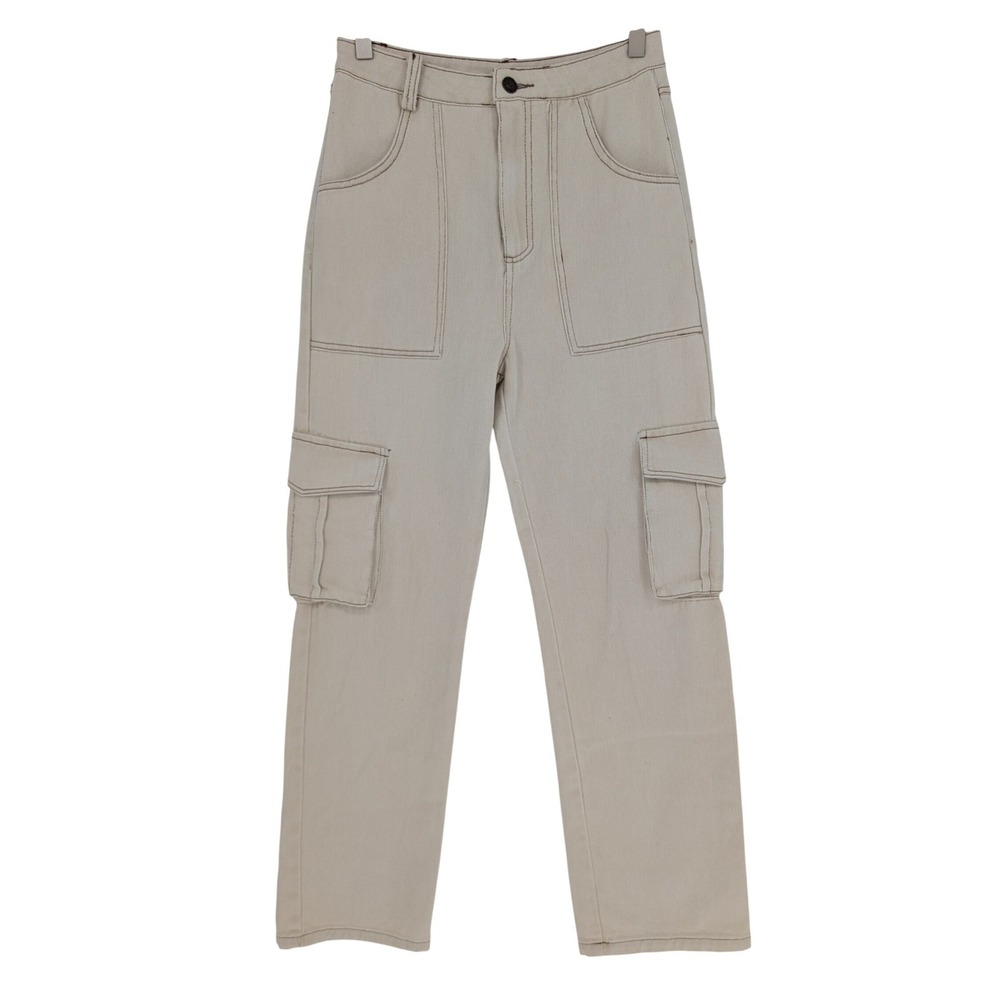 Sofie the label Khaki Denim Twill Cargo Pants Womens S Straight Leg Utility Boho